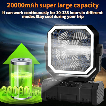 Rechargeable Camping Fan with Light 20000mAh Remote Control