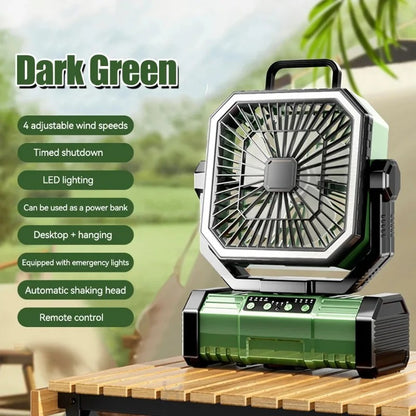 Rechargeable Camping Fan with Light 20000mAh Remote Control