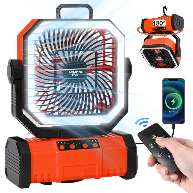 Akumulatorowy wentylator kempingowy z lampką 20000mAh z pilotem zdalnego sterowania